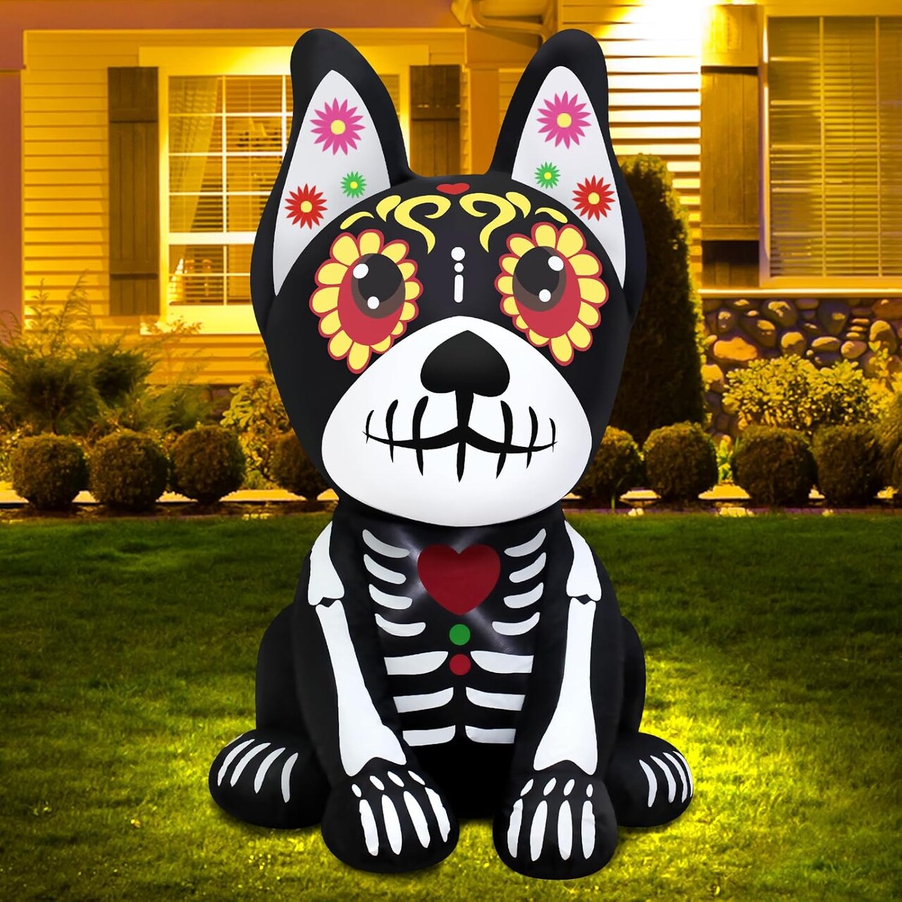 4FT Halloween Inflatables Dia de Los Muertos Dog(4ft Skull Dog)